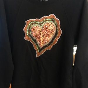 NWOT FC jeans sequenced heart black top Sz S